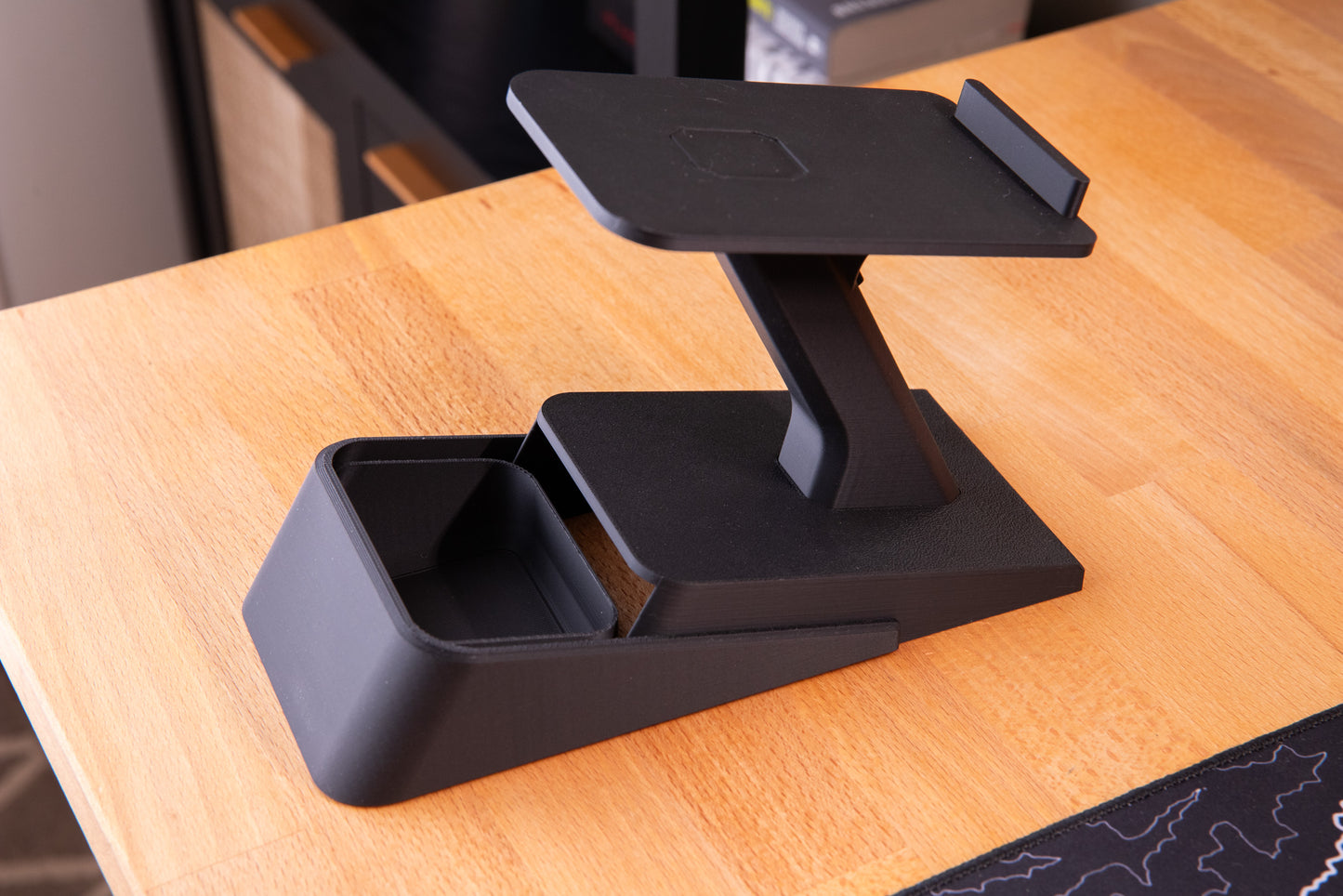 3d printed raised speaker stand with hidden drawer removed from base