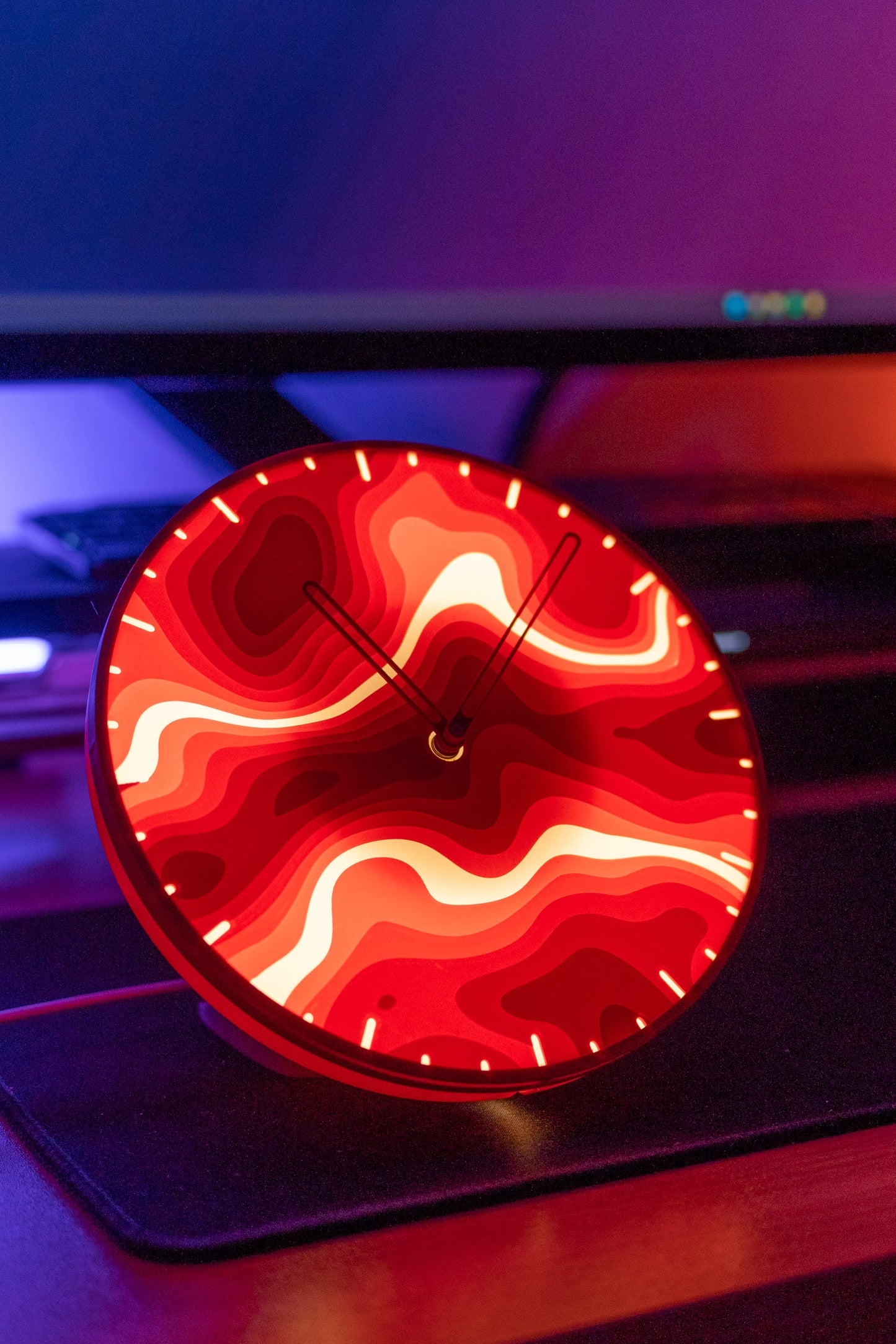 backlit 3d printed clock with topographic clock face