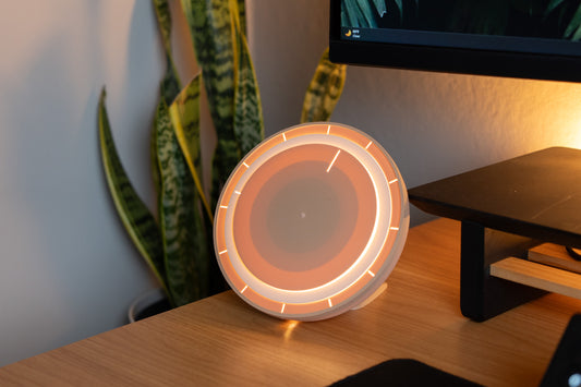 backlit 3d printed clock on office desk